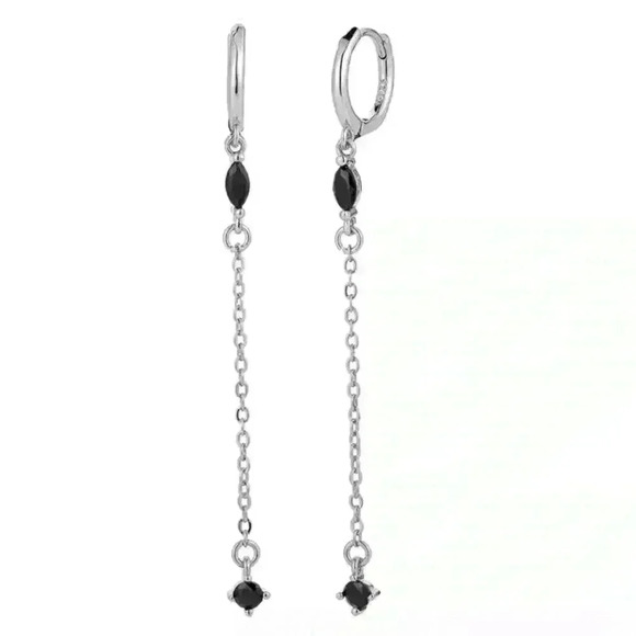 Morest Lu Jewelry - Silver Long Dangle Tassel Huggie Hoop Earrings